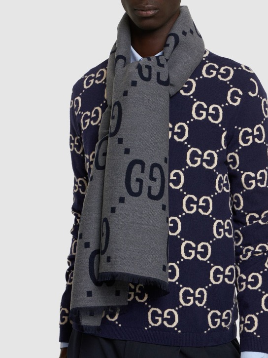 Gucci: Freedom GG wool & silk scarf - Gece Mavisi - men_1 | Luisa Via Roma