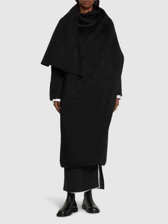 The Row: Orlando wool blend long coat w/ scarf - Black - women_1 | Luisa Via Roma