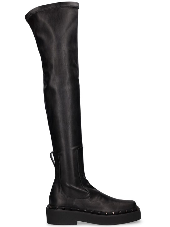Valentino Garavani: 50mm Rockstud M-Way faux leather boots - Black - women_0 | Luisa Via Roma