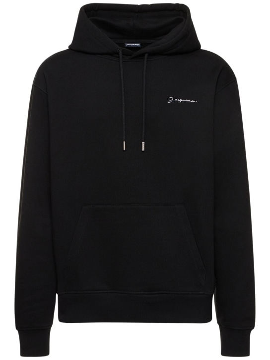Jacquemus: Le Sweatshirt Brode cotton hoodie - Black - men_0 | Luisa Via Roma