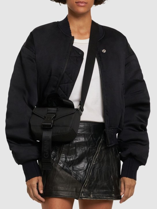 GANNI: Bolso de hombro mini satchel de techno reciclado - Negro - women_1 | Luisa Via Roma
