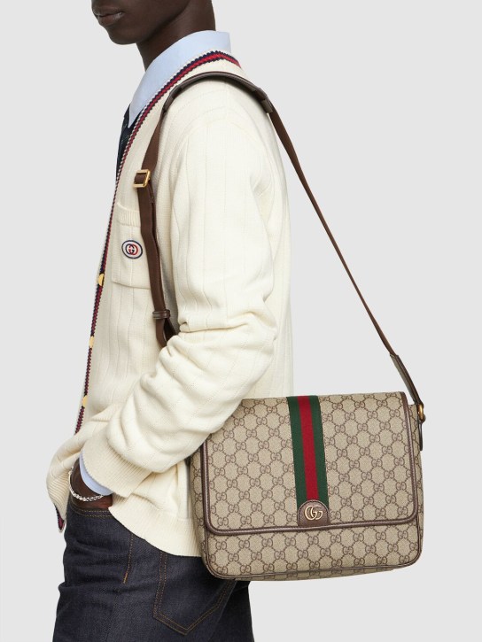 Gucci: Ophidia GG supreme medium crossbody bag - Beige/Ebony - men_1 | Luisa Via Roma
