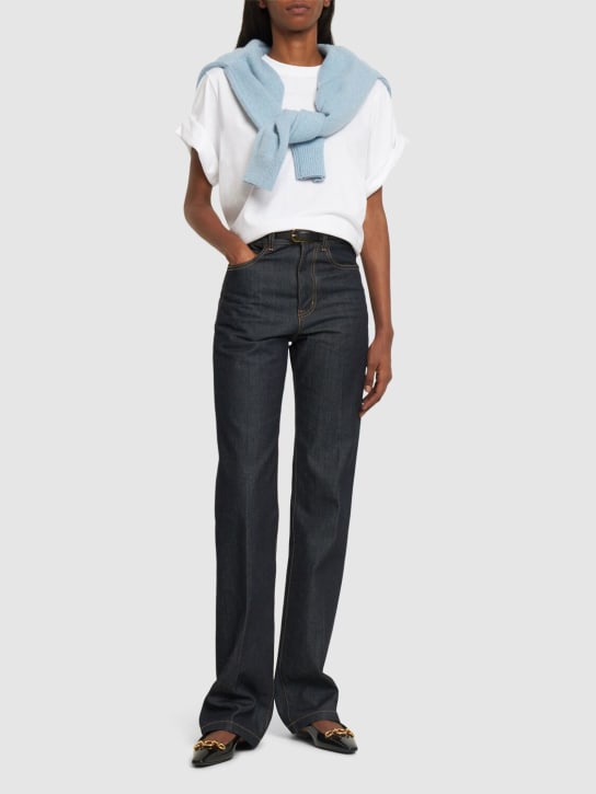 Victoria Beckham: Langarm-Shirt aus Baumwolle mit Druck - Weiß - women_1 | Luisa Via Roma