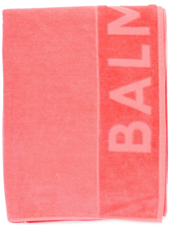 Balmain: Logo棉质毛巾布沙滩巾 - 珊瑚红 - kids-girls_0 | Luisa Via Roma