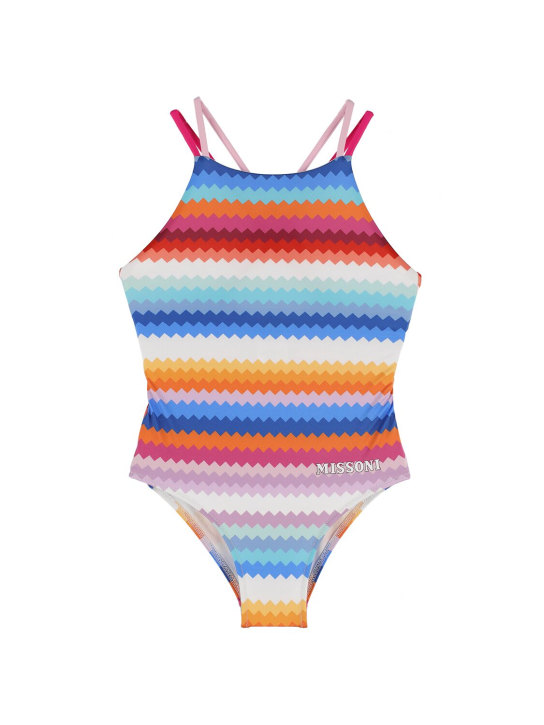 Missoni: Zig Zag print jersey one piece swimsuit - Multicolor - kids-girls_0 | Luisa Via Roma