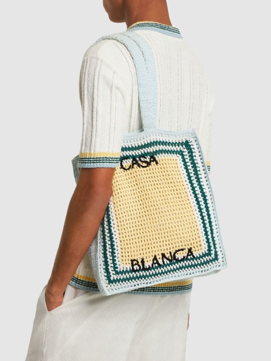Casablanca: Logo cotton crochet tote bag - Multicolor - men_1 | Luisa Via Roma