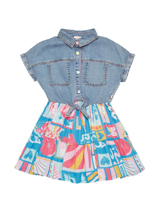 Billieblush: Cotton denim & viscose dress - Denim/Multi - kids-girls_0 | Luisa Via Roma