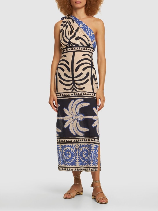 Johanna Ortiz: Tanga Coast printed cotton long dress - Bej/Siyah - women_1 | Luisa Via Roma