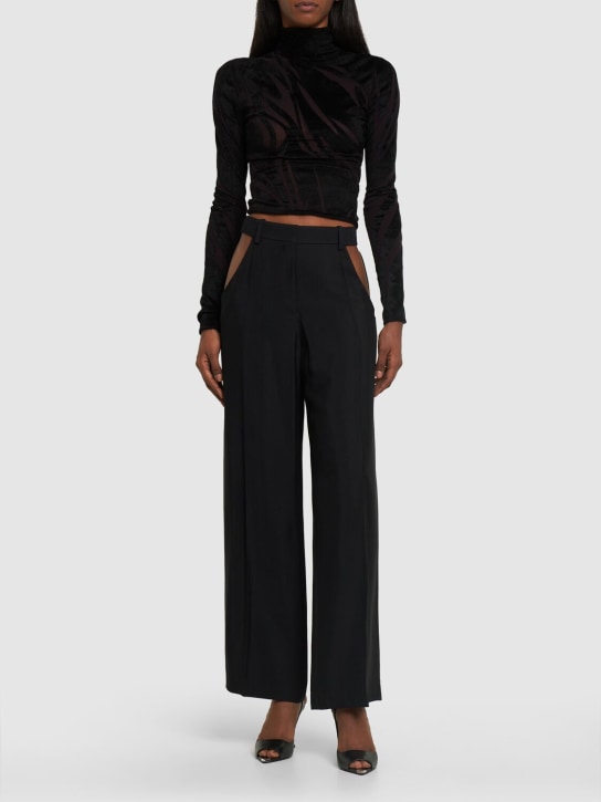 MUGLER: Viscose twill straight cutout pants - Black - women_1 | Luisa Via Roma