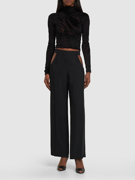 MUGLER: Pantaloni dritti in twill di viscosa / cutout - Nero - women_1 | Luisa Via Roma