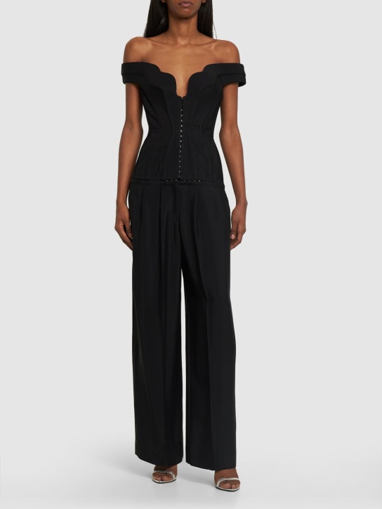 MUGLER: Twill off-shoulder bustier jumpsuit - Black - women_1 | Luisa Via Roma