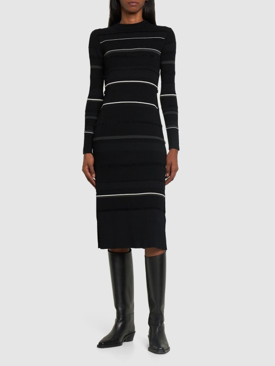 Proenza Schouler: Rachel striped rib knit midi dress - Multi/Black - women_1 | Luisa Via Roma