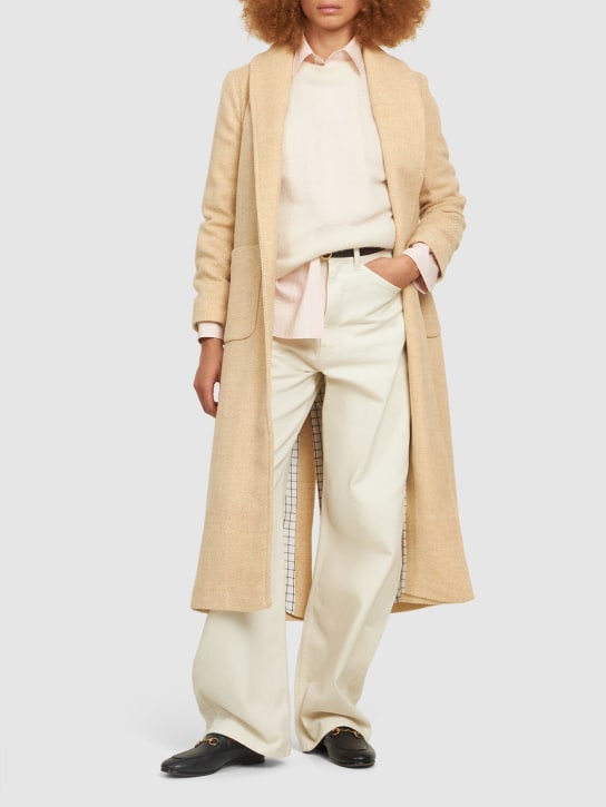 Maria de la Orden: Grape tweed belted long robe coat - Beige - women_1 | Luisa Via Roma