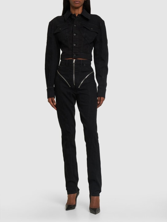 MUGLER: Cropped denim jacket - Black - women_1 | Luisa Via Roma