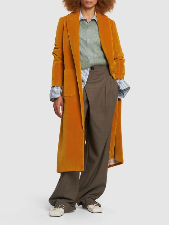 Maria de la Orden: Grape velvet belted long robe coat - Yellow - women_1 | Luisa Via Roma
