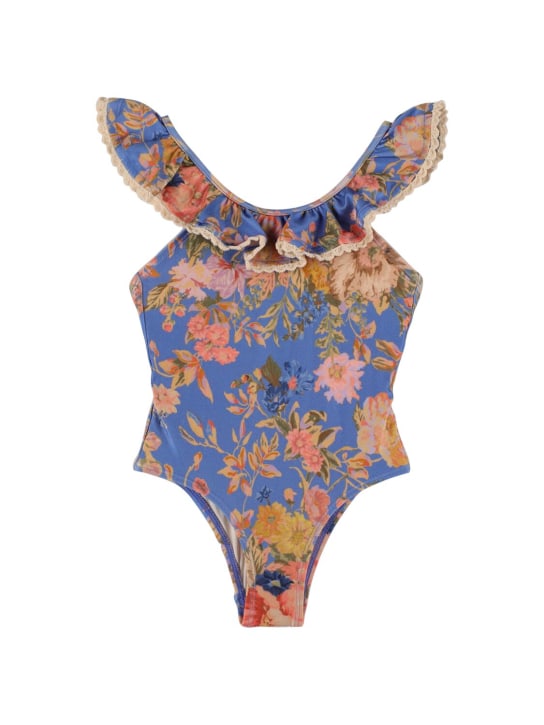 Zimmermann: Floral print Lycra one piece swimsuit - Blue/Multi - kids-girls_0 | Luisa Via Roma