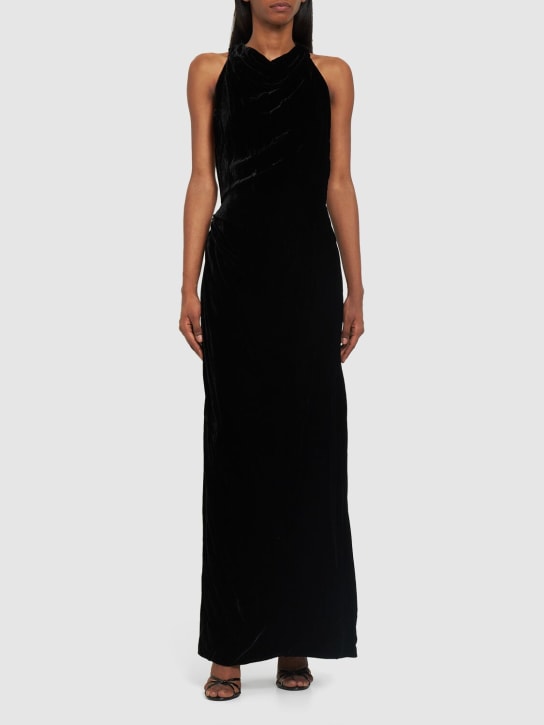 Proenza Schouler: Maxi velvet halter dress - Black - women_1 | Luisa Via Roma
