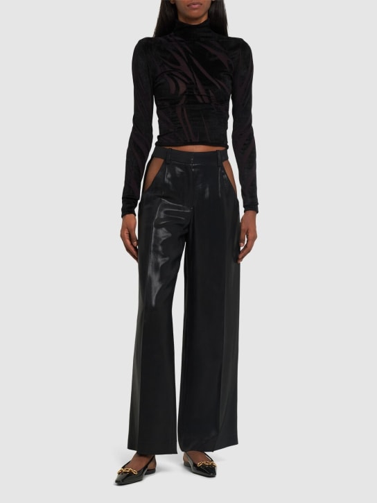 MUGLER: Shiny wool twill straight pants - Black - women_1 | Luisa Via Roma