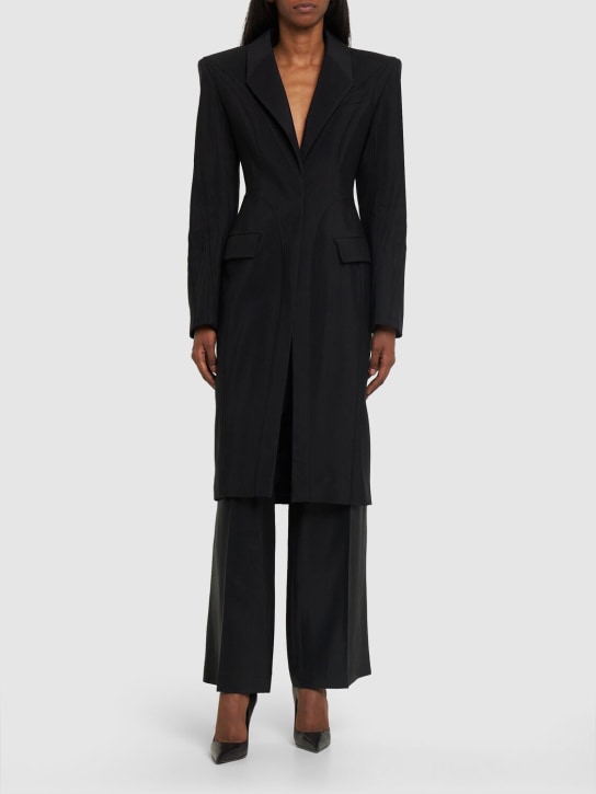MUGLER: 单排扣粘胶纤维斜纹中长大衣 - 黑色 - women_1 | Luisa Via Roma