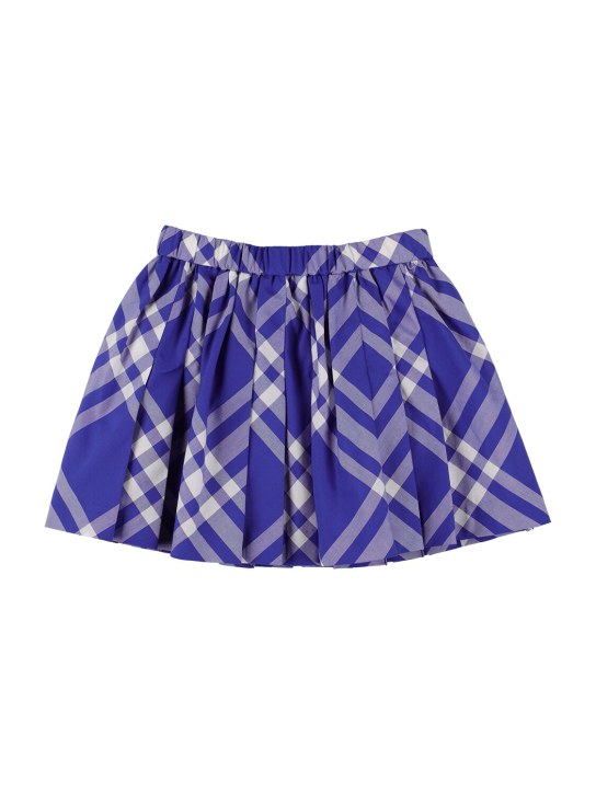 Burberry: Check print pleated cotton skirt - Blue/White - kids-girls_0 | Luisa Via Roma