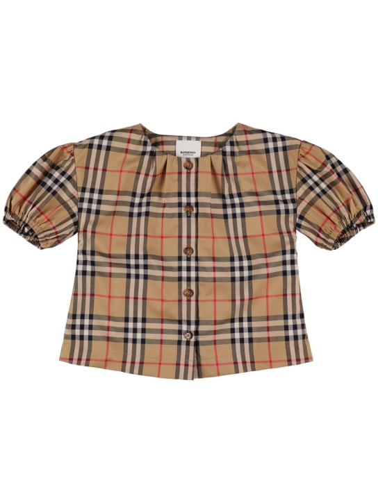 Burberry: Camicia in popeline di cotone check - Beige - kids-girls_0 | Luisa Via Roma