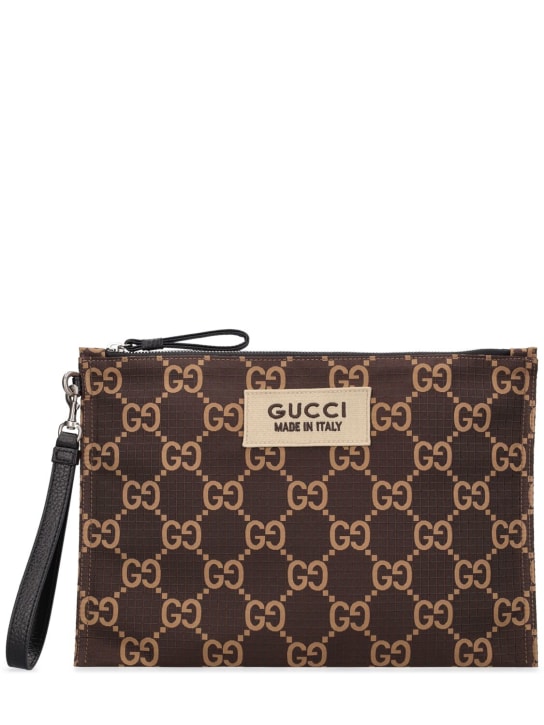 Gucci: GG リップストップナイロンポーチ - ベージュ/ブラウン - men_0 | Luisa Via Roma