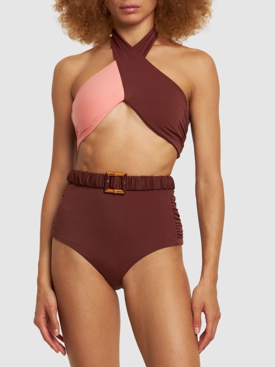 Johanna Ortiz: African Nomad belted lycra bikini bottom - Brown/Pink - women_1 | Luisa Via Roma
