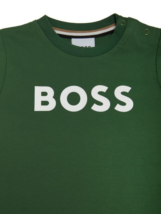 Boss: Logo印花棉质平纹针织T恤 - 绿色 - kids-boys_1 | Luisa Via Roma