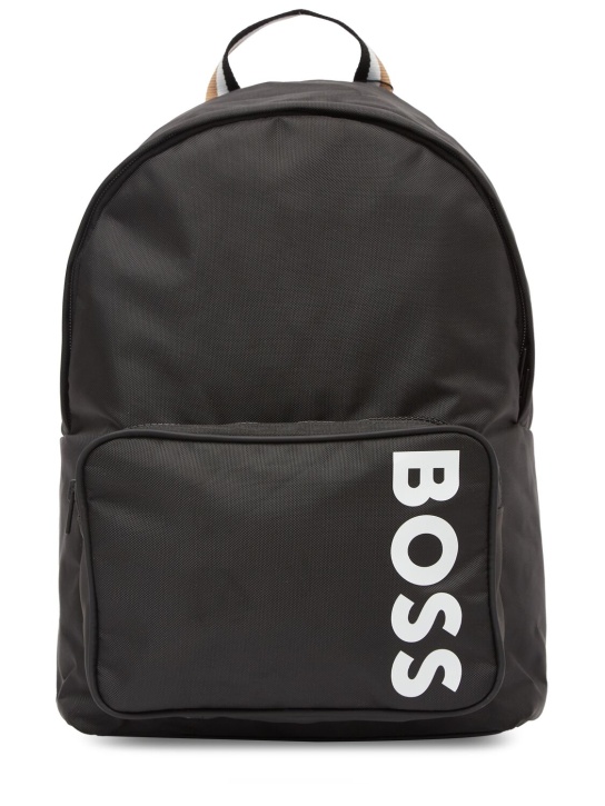 Boss: Sac à dos en nylon à logo - Noir - kids-boys_0 | Luisa Via Roma