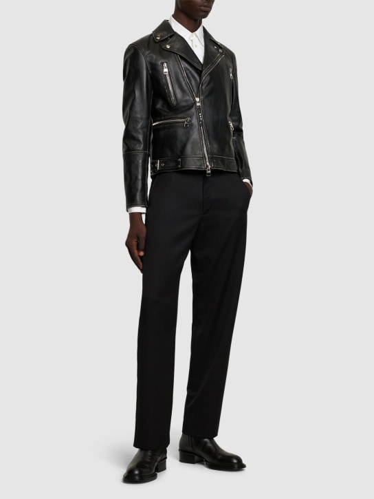 Alexander McQueen: Biker leather jacket - Siyah - men_1 | Luisa Via Roma