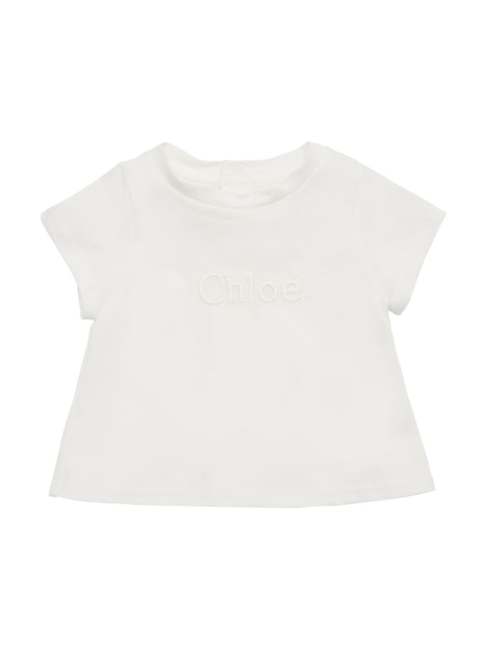 Chloé: オーガニックコットンTシャツ＆おむつカバー - ホワイト/ピンク - kids-girls_1 | Luisa Via Roma
