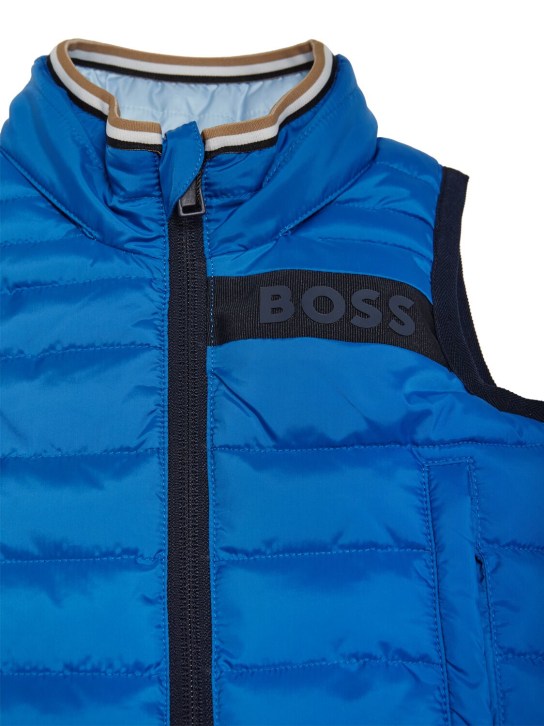 Boss: Nylon reversible hooded puffer vest - Açık Mavi - kids-boys_1 | Luisa Via Roma