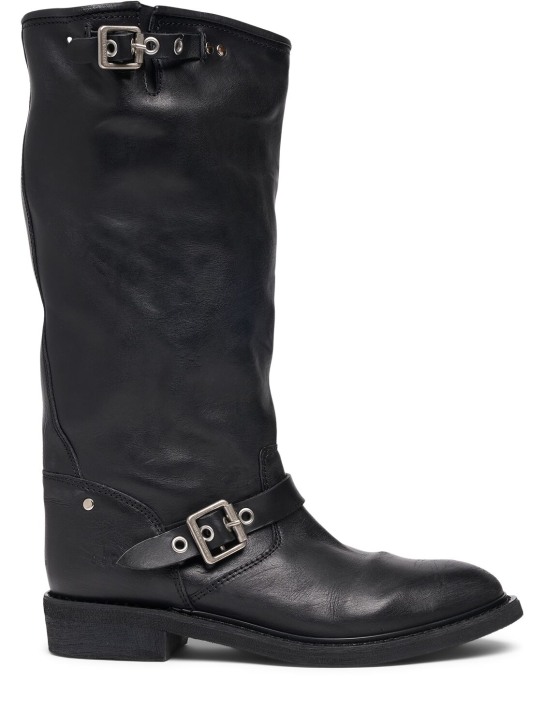 Golden Goose: 30mm Biker leather tall boots - Black - women_0 | Luisa Via Roma
