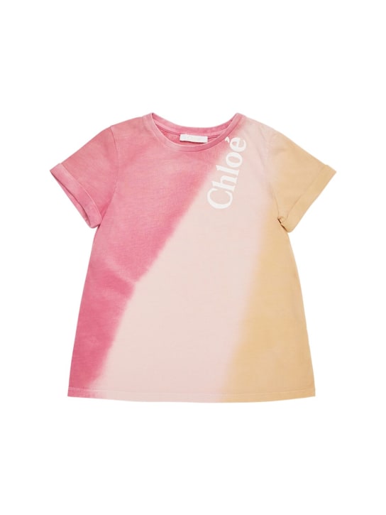 Chloé: 로고 코튼 저지 티셔츠 - 멀티컬러 - kids-girls_0 | Luisa Via Roma