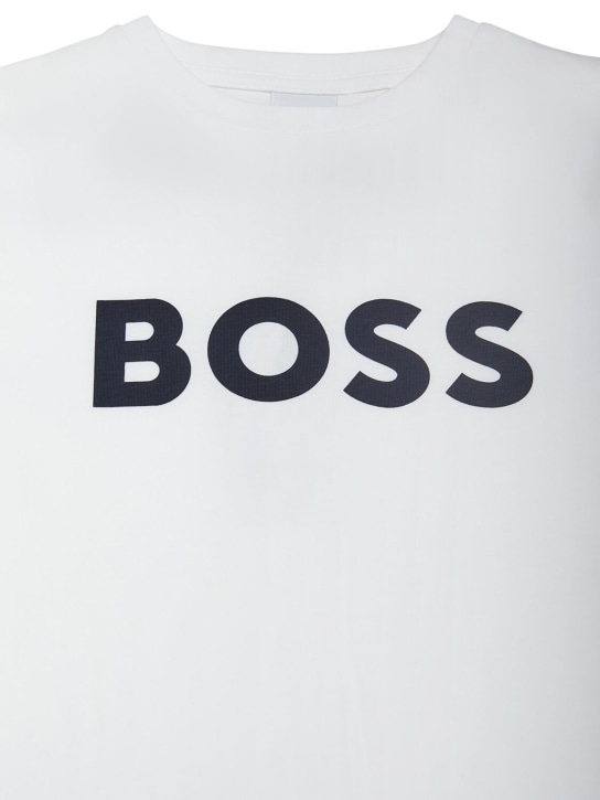 Boss: Camiseta de jersey de algodón con logo - Blanco - kids-boys_1 | Luisa Via Roma
