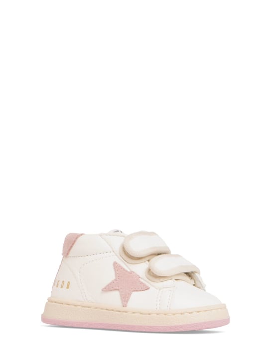 Golden Goose: June strap leather star sneakers - White/Pink - kids-girls_1 | Luisa Via Roma