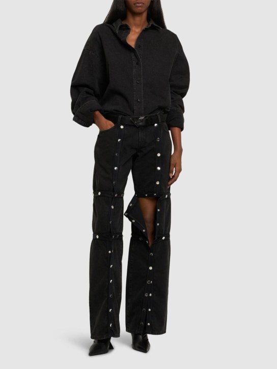 The Attico: Denim cutout jeans w/ snap buttons - Black - women_1 | Luisa Via Roma