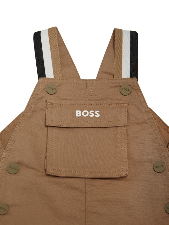 Boss: 棉质斜纹背带裤 - 米黄色 - kids-boys_1 | Luisa Via Roma