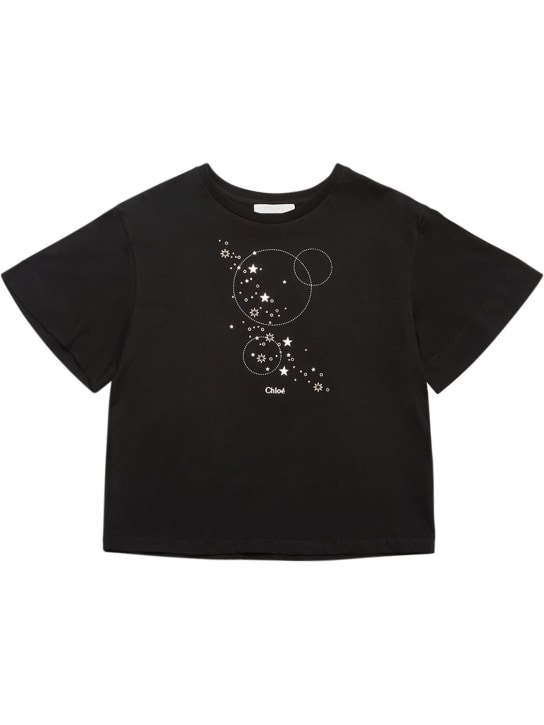 Chloé: 코튼 저지 티셔츠 - 블랙 - kids-girls_0 | Luisa Via Roma
