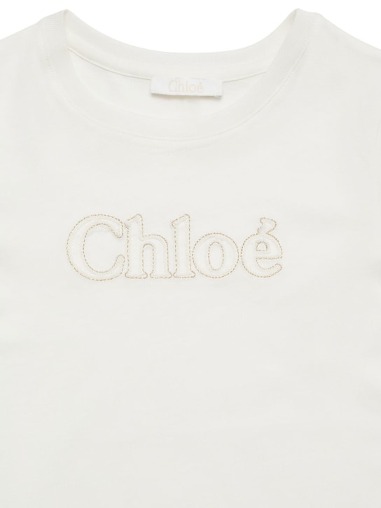 Chloé: Camiseta de jersey de algodón con logo - Off-White - kids-girls_1 | Luisa Via Roma