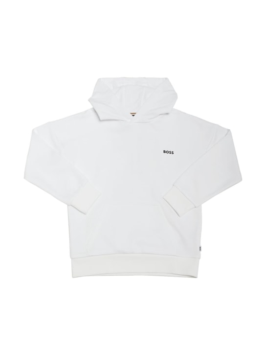 Boss: Cotton blend sweatshirt hoodie - Beyaz - kids-boys_0 | Luisa Via Roma