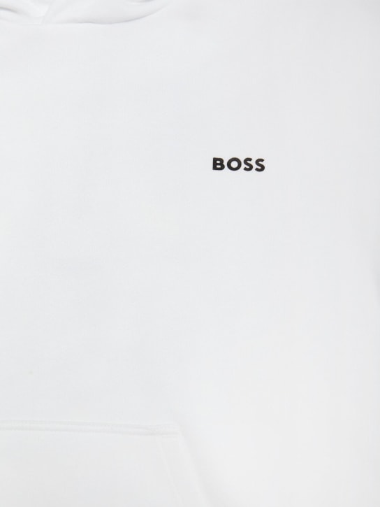 Boss: コットンブレンドスウェットフーディー - ホワイト - kids-boys_1 | Luisa Via Roma