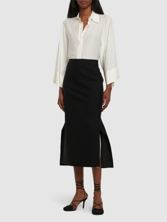 The Row: Patillon asymmetric wool midi skirt - Black - women_1 | Luisa Via Roma