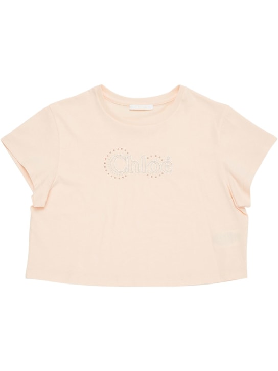 Chloé: Kürzeres T-Shirt aus Baumwolljersey - Rosa - kids-girls_0 | Luisa Via Roma
