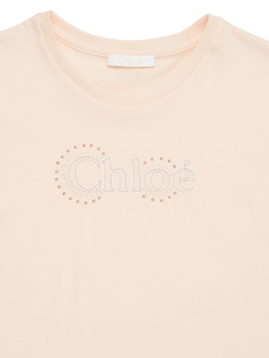 Chloé: T-shirt cropped in jersey di cotone - Rosa - kids-girls_1 | Luisa Via Roma