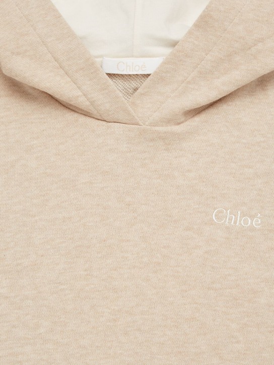 Chloé: Cotton hoodie w/laces - Beige - kids-girls_1 | Luisa Via Roma