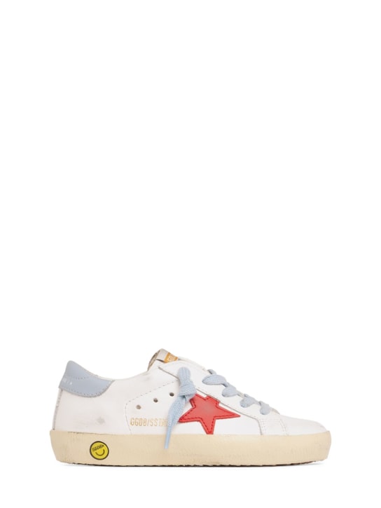 Golden Goose: Super-Star leather lace-up sneakers - Red/White/Blue - kids-boys_0 | Luisa Via Roma
