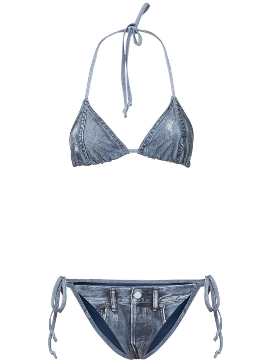 Acne Studios: Bedruckter Bikini aus Denim - Multi Blau - women_0 | Luisa Via Roma