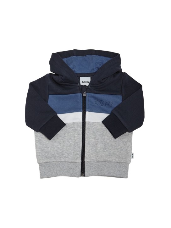 Boss: Logo print zip-up hoodie & sweatpants - Mavi/Gri - kids-boys_1 | Luisa Via Roma