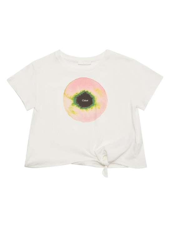 Chloé: T-shirt in jersey di cotone stampato - Off-White - kids-girls_0 | Luisa Via Roma